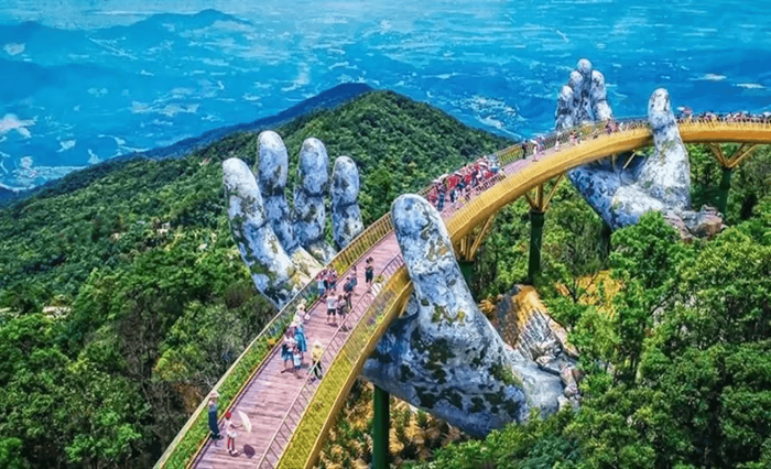 The Golden Bridge (Vietnamese: Cầu Vàng) is a 150-metre-long (490 ft) pedestrian bridge in the Bà Nà Hills resort, near Da Nang, Vietnam.